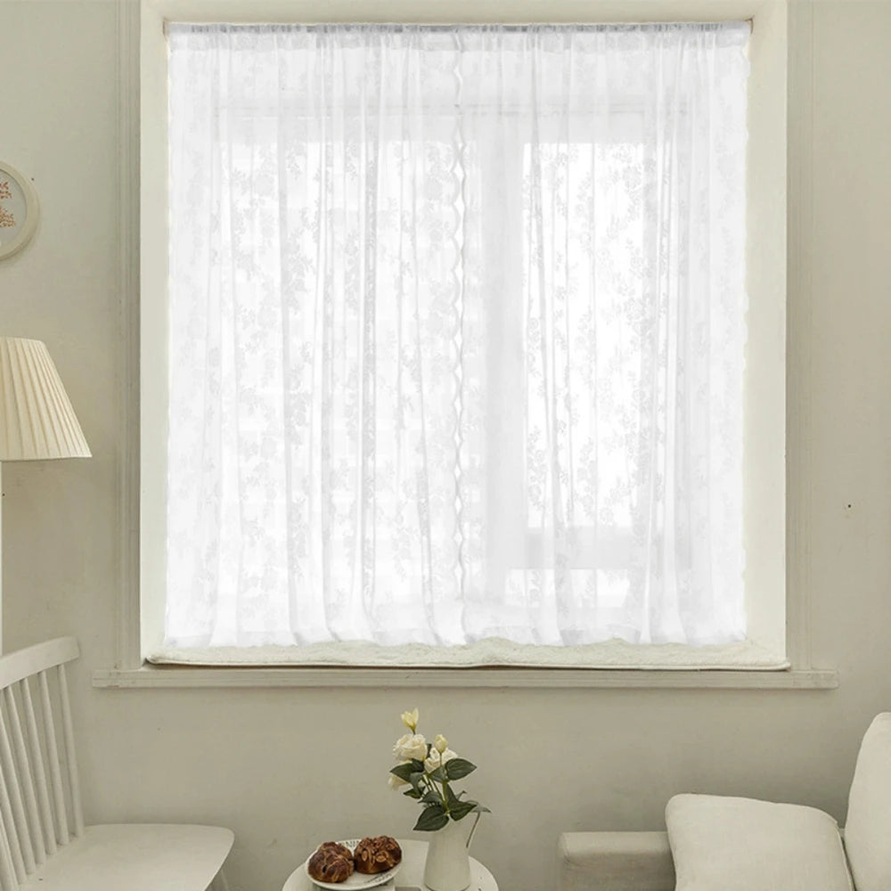 European White  Lace Curtain Voile Window Treatments for Living Room Bedroom Window Tulle Curtain Drapes Home Decor