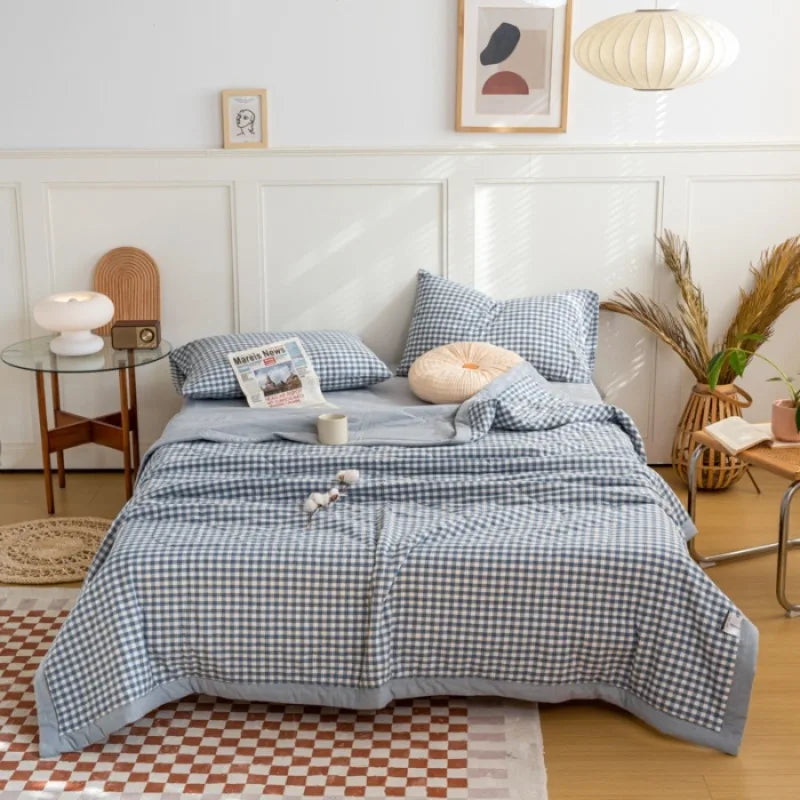 New Vintage Plaid Long Staple Cotton Quilted By Comfortable Breathable All Cotton Yarn-dyed Washed Cotton Summer Quilt